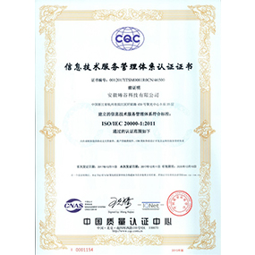 ISO20000信息技术服务管理体系证书